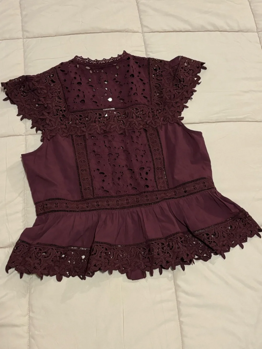 Anthropologie Sleeveless High-Neck Lace-Inset Blouse | Eyelet Button-Front Top - Picture 6 of 12